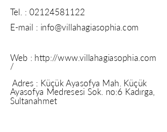 Villa Hagia Sophia iletiim bilgileri